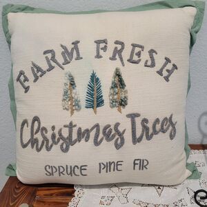 Farm Fresh Christmas Trees Embroidered Throw Pillow 20x20 Burlap Fabric Cottage